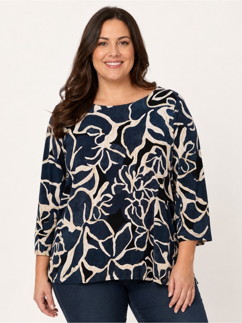Chico's Floral Print Artsy Long Sleeve Blouse Top Stretchy Comfy Sz XL